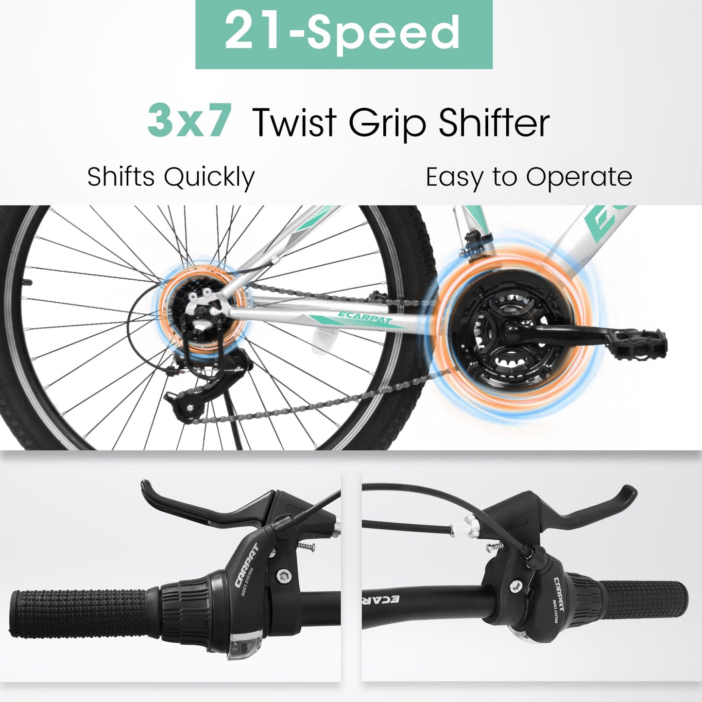 NEW A26208 Ecarpat 26  Inch Mountain Bike, 21-Speed V-Brake, Front Suspension,  Carbon Steel Frame Mountain Bike For  Teenagers Girls Women Bicycles