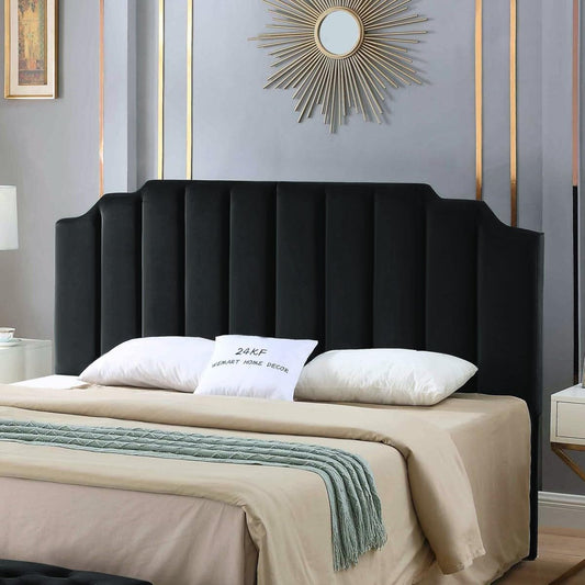 NEW Elegant Black Velvet Tufted King Upholstered Headboard