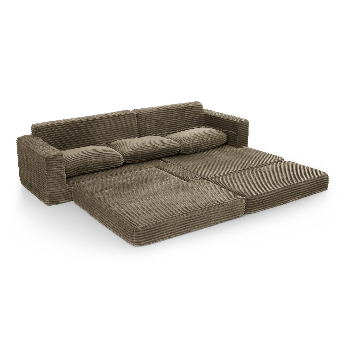 NEW Right sofa seat,L shape Modular Sectional Sofa, Compressed Sectional Sofa Modern Minimalist Style Corduroy Couch,Unfold into a bed, Bedroom, Comfy Compressed Sofa Couch Space-Efficient Design-Brown