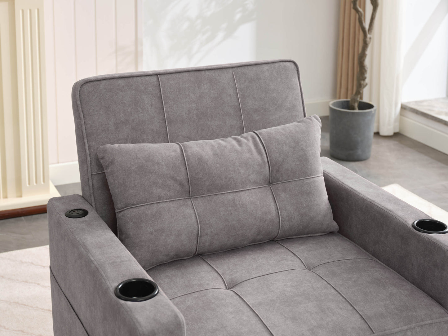 NEW Futon Chair Bed Convertible Chair 3-in-1 Pull Out Sleeper Chair Beds with USB Ports,Wear-resistant and Anti-scratch,  Armchair Bed Sleeper for Living Room (Light Grey Scratch Cloth)