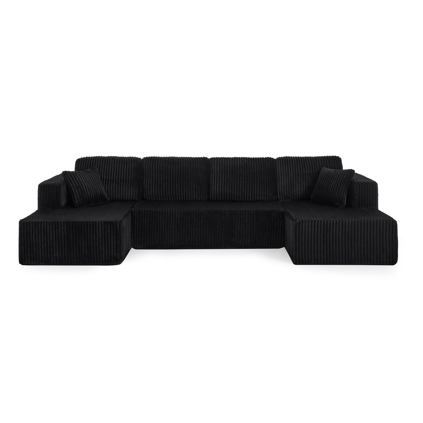 NEW Modern Black Corduroy Minimalist U-Shape Modular Sectional Sofa Sleeper