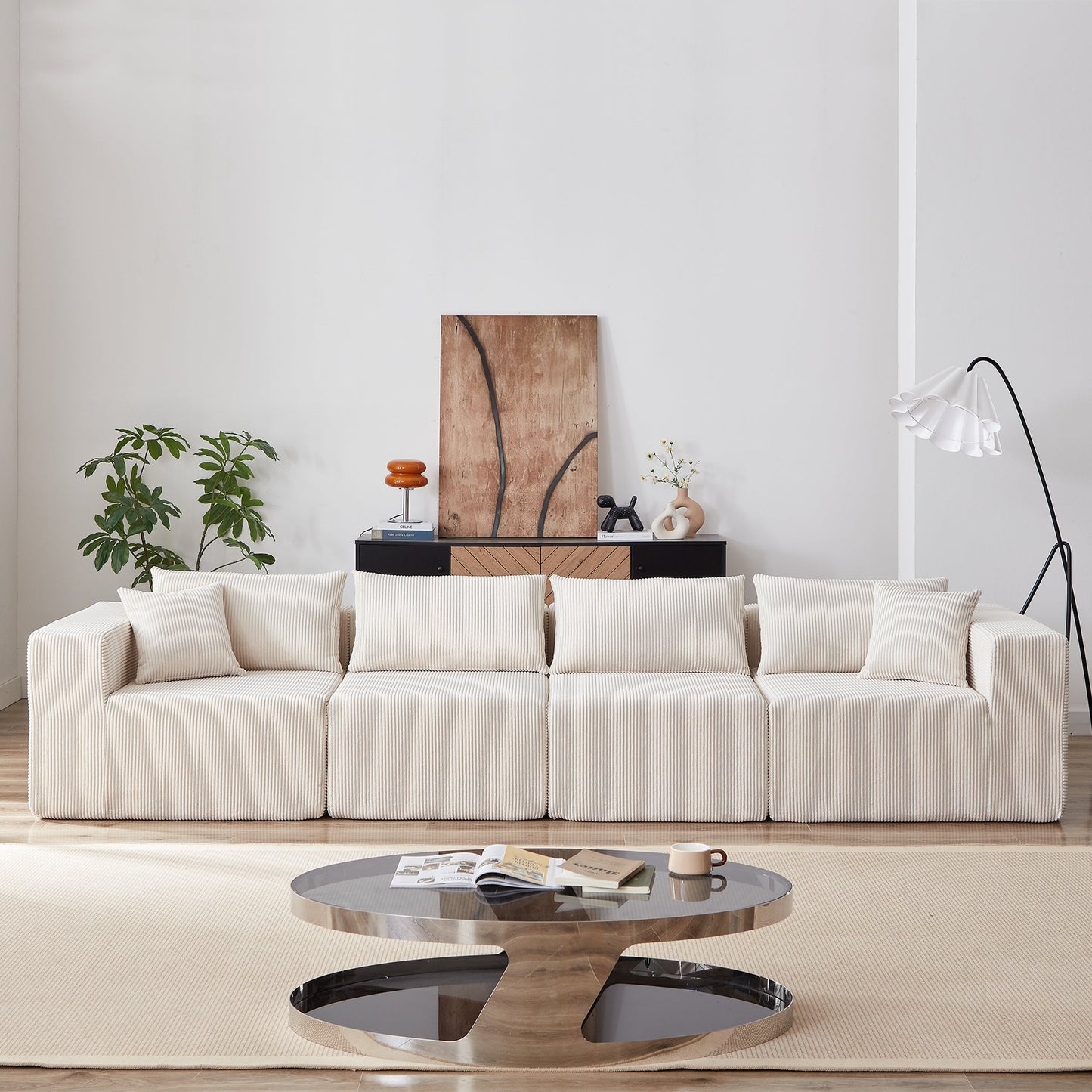 NEW Corduroy Modular L Shaped Sectional Luxury Upholstered Foam-Filled Compressed Sofa Couch Set