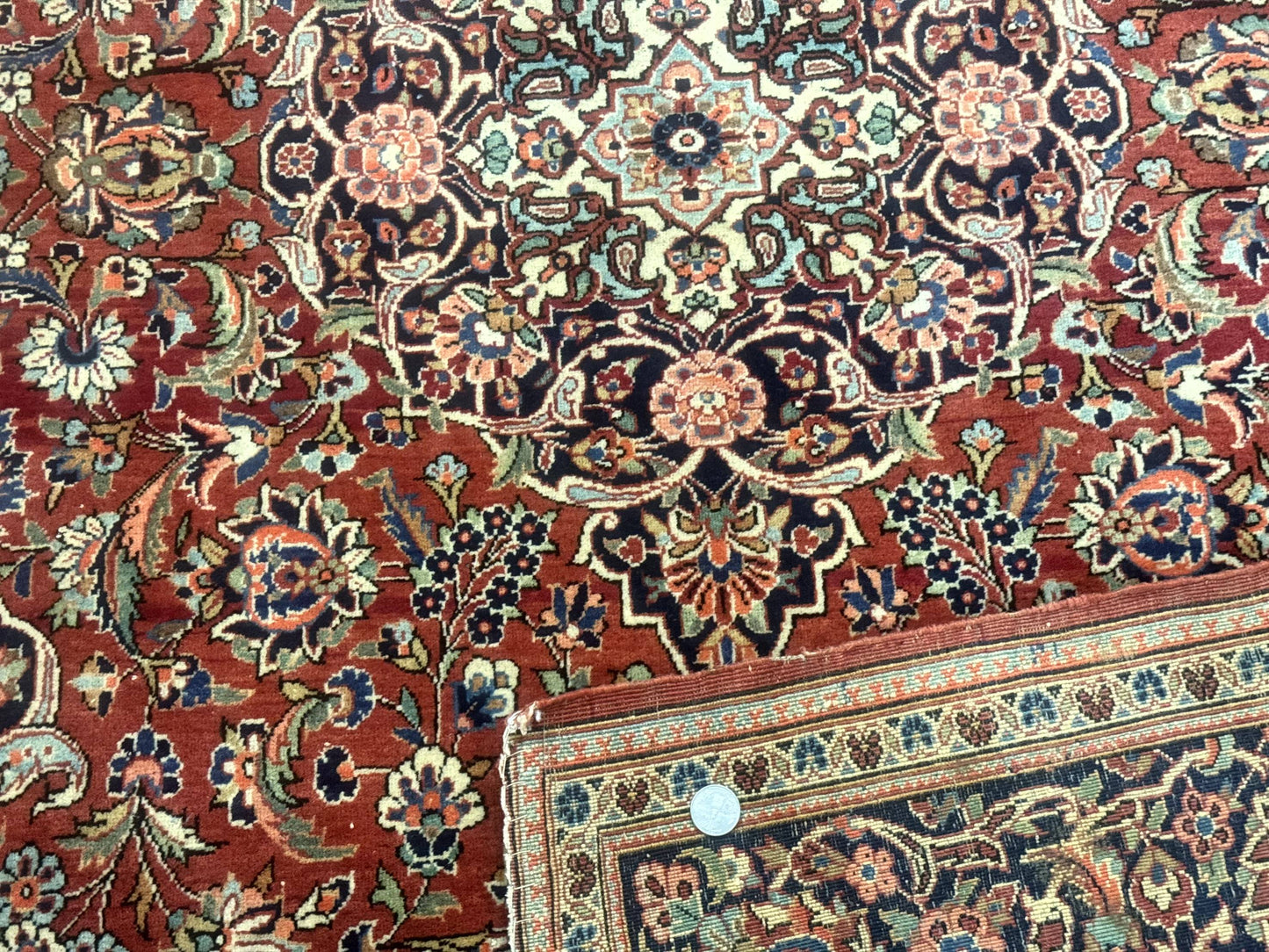 USED Persian Kashan Rug 4x7, Red, Floral Medallion, Vintage, Wool