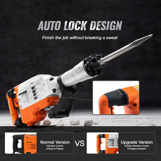NEW VEVOR Demolition Jack Hammer Concrete Breaker 3500W Electric Hammer w/ 2 Chisel Bits