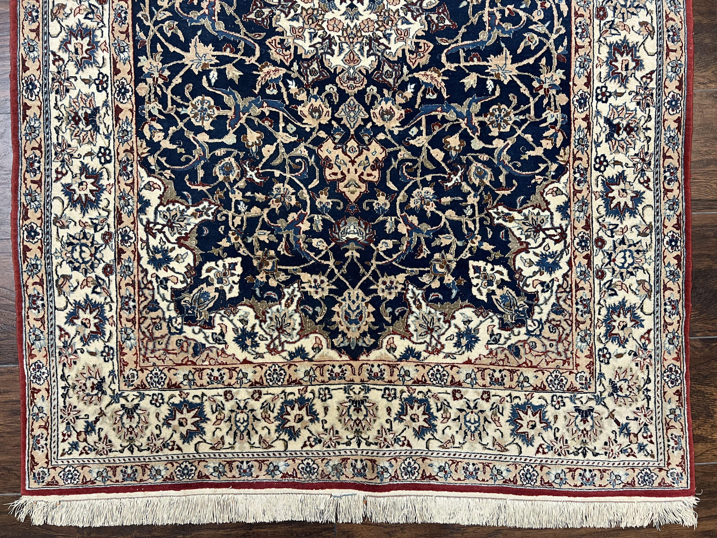 USED Super Fine Persian Nain Rug 3.6 x 5.4, Navy Blue and Ivory, 700 KPSI