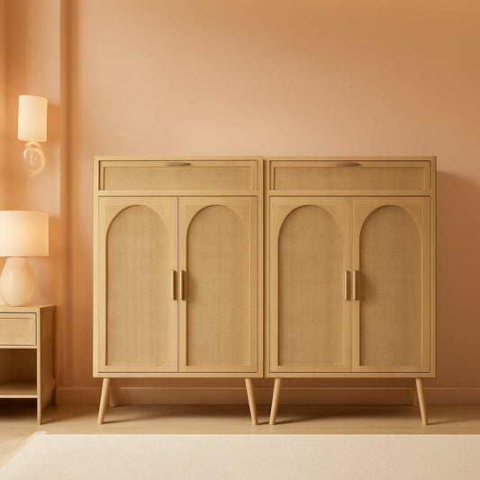 NEW Natural Rattan Storage Cabinet Sideboard With Drawers