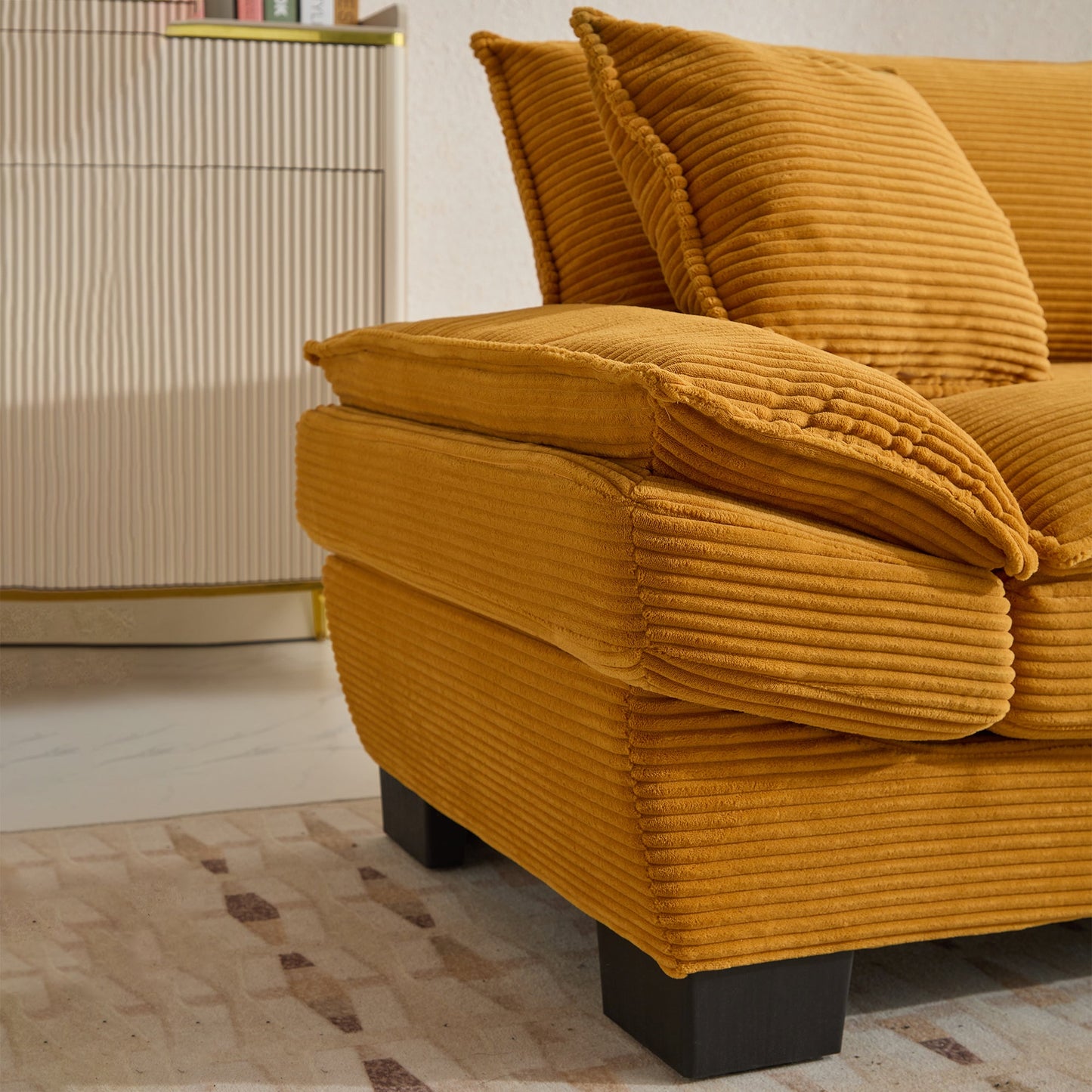 NEW Comfy Upholstered Deep Seat Yellow Corduroy Sleeper Couch Loveseat Sofa with Pillows