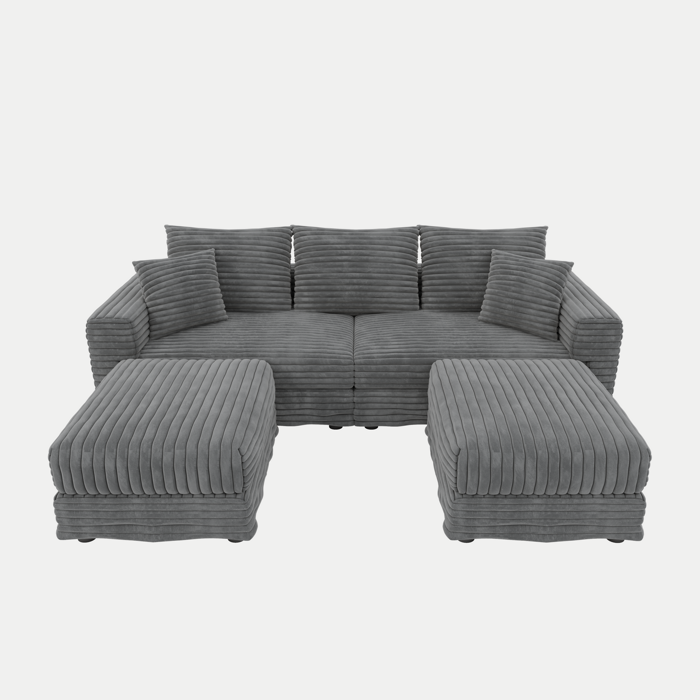 82.7 ' Plush Corduroy 3-Seat Sofa, Modern Comfy Upholstered Sofa Cloud Couch, Deep Seat Couches with Soft Pillows and 2 Ottomans, Convertible Sofa Lounge Chair, for Living Room,Apartment,Office,Grey