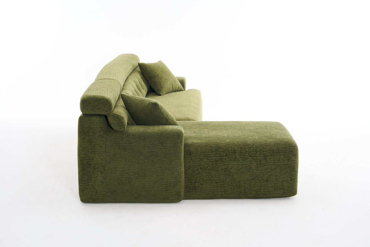 NEW 105' Modula Compression Sponge L-Shaped, Chesterfield-Inspired Design, No-Assembly Chenille Couch, 30D High-Density for Living Room, Bedroom, Apartment.Green.