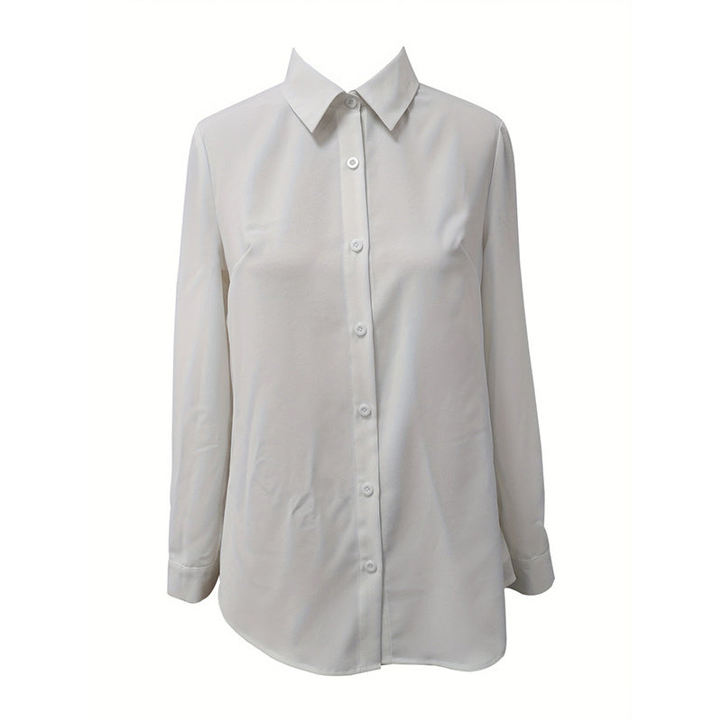 New Plus Size Women's Casual Solid Color Lapel Long Sleeve Shirt Spring Autumn Comfort Full Button Office Blouse