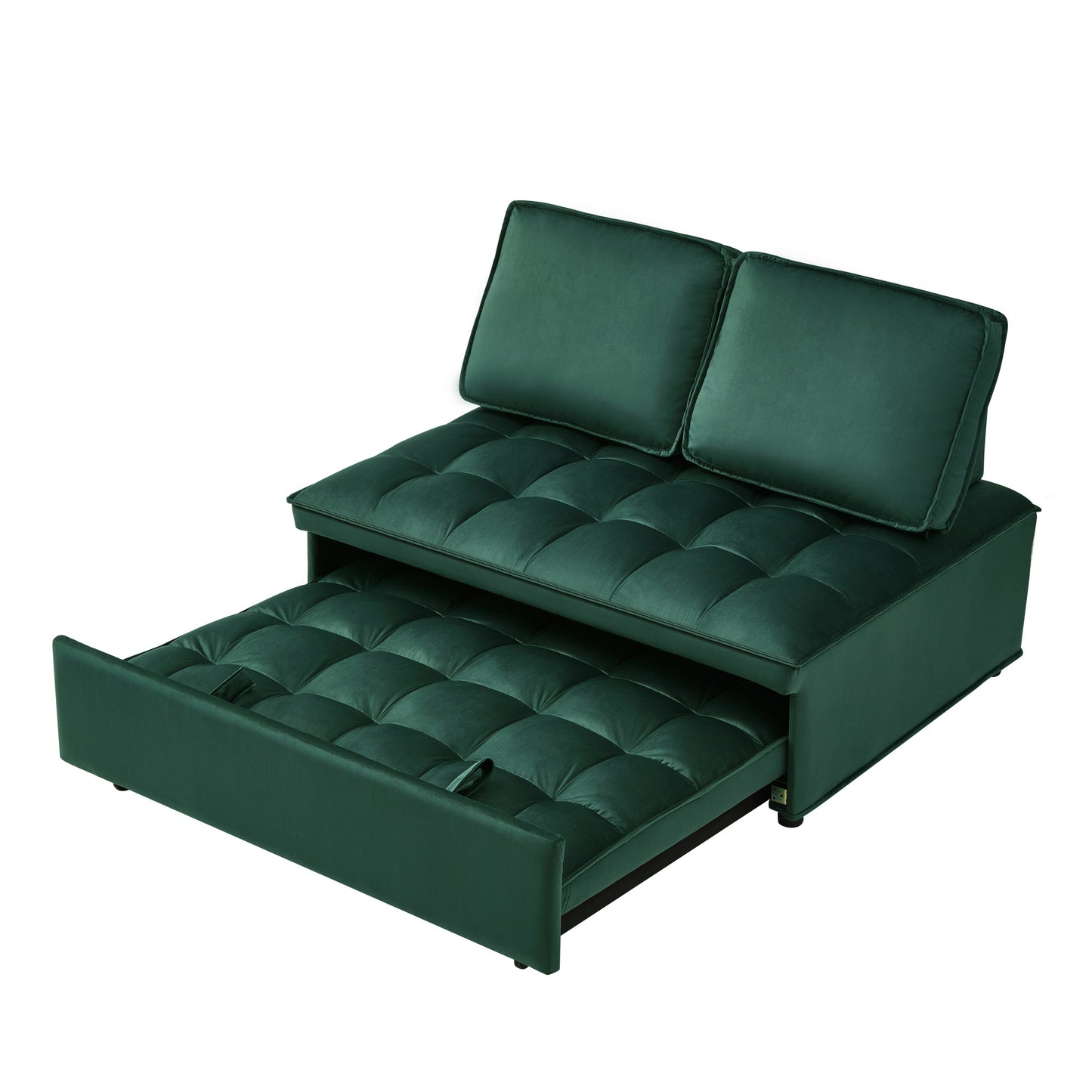 NEW Convertible Modern Green Velvet Fabric Double Seat Loveseat Sleeper Sofa Bed with 2 Detachable Backs