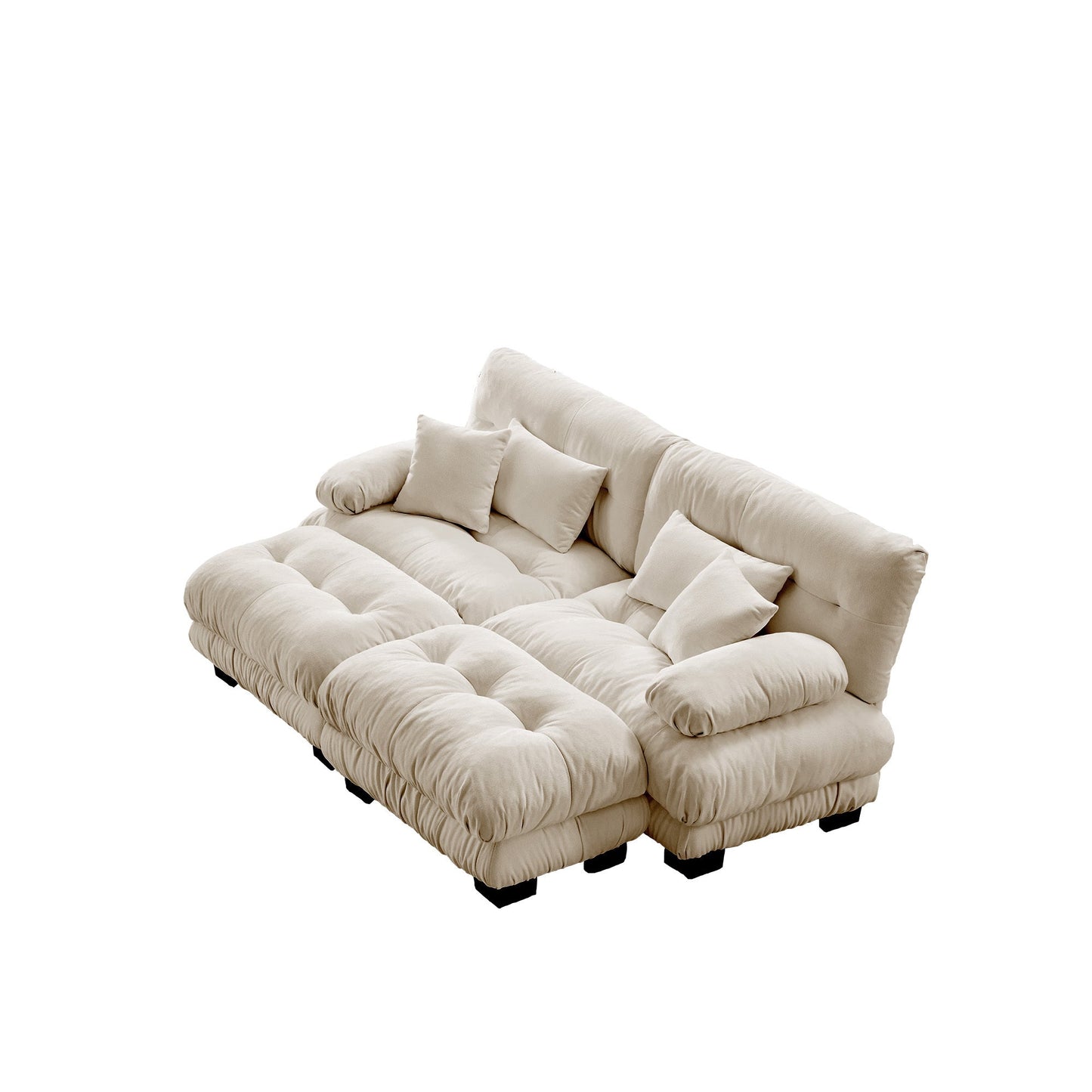NEW Light Coffee Chenille Cloud Couch Sleeper 2 Seater Upholstered Wide Arm Sofa with 2 Lumbar 2 Throw Pillows and  2 Ottomans