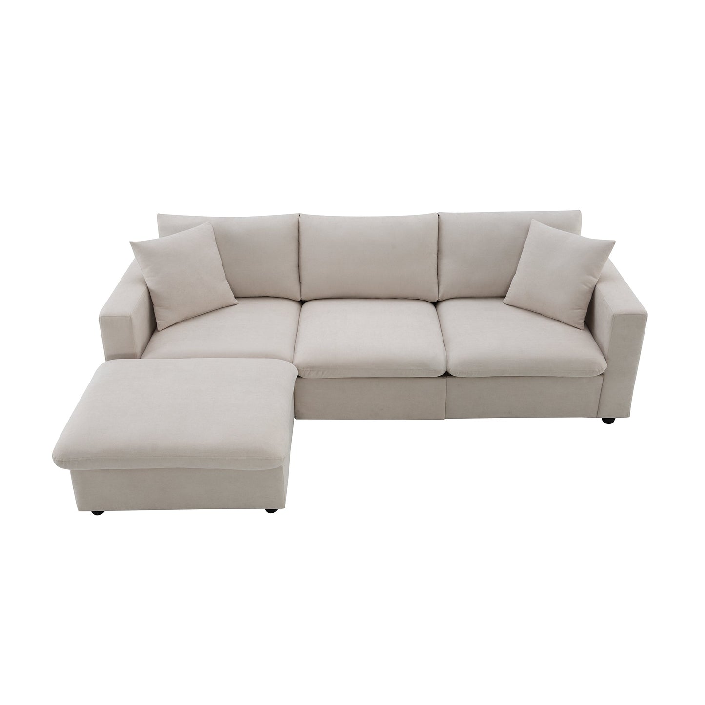 NEW Modern Sectional Sofa with Movable Ottoman and Throw Pillows