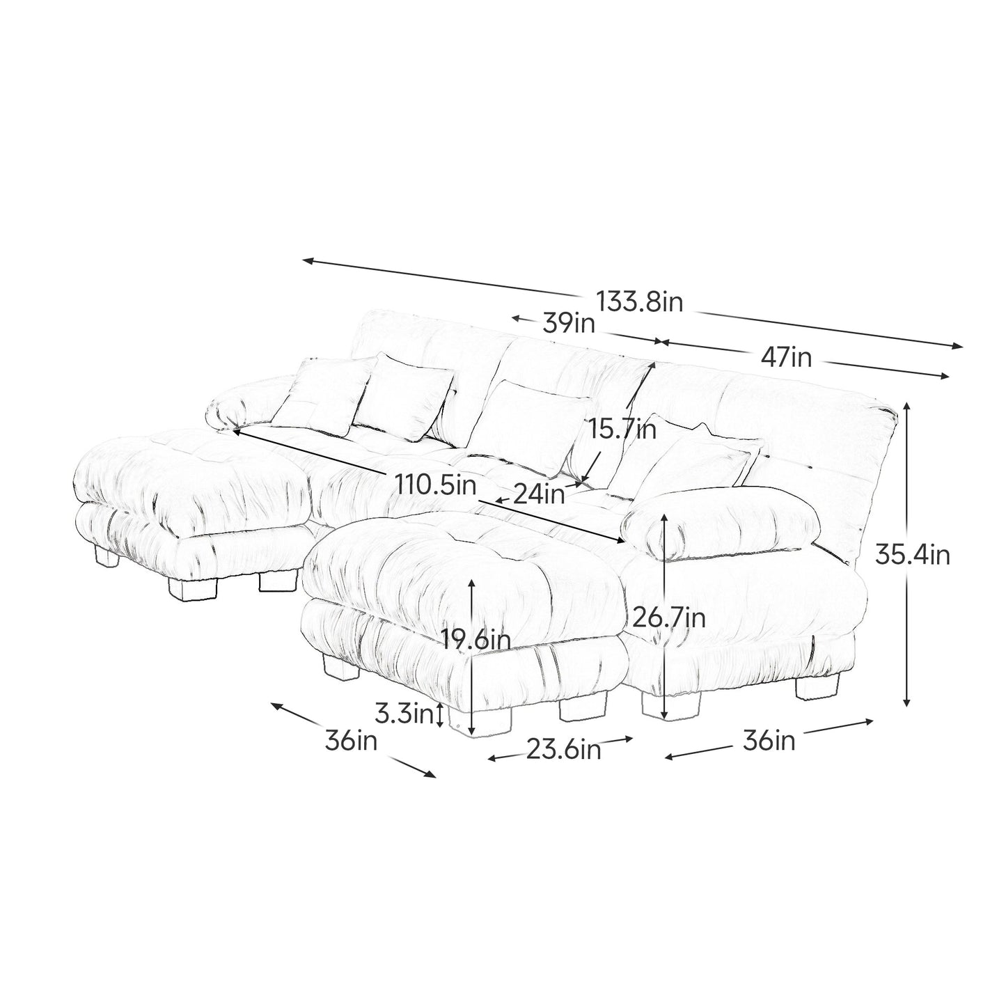 NEW Luxury Modular Sectional Sofa Couch - Oversized U Shaped Cloud Couch for Living Room,Deep Seat Sofa Couch with 2 Ottomans ,Chenille Gray