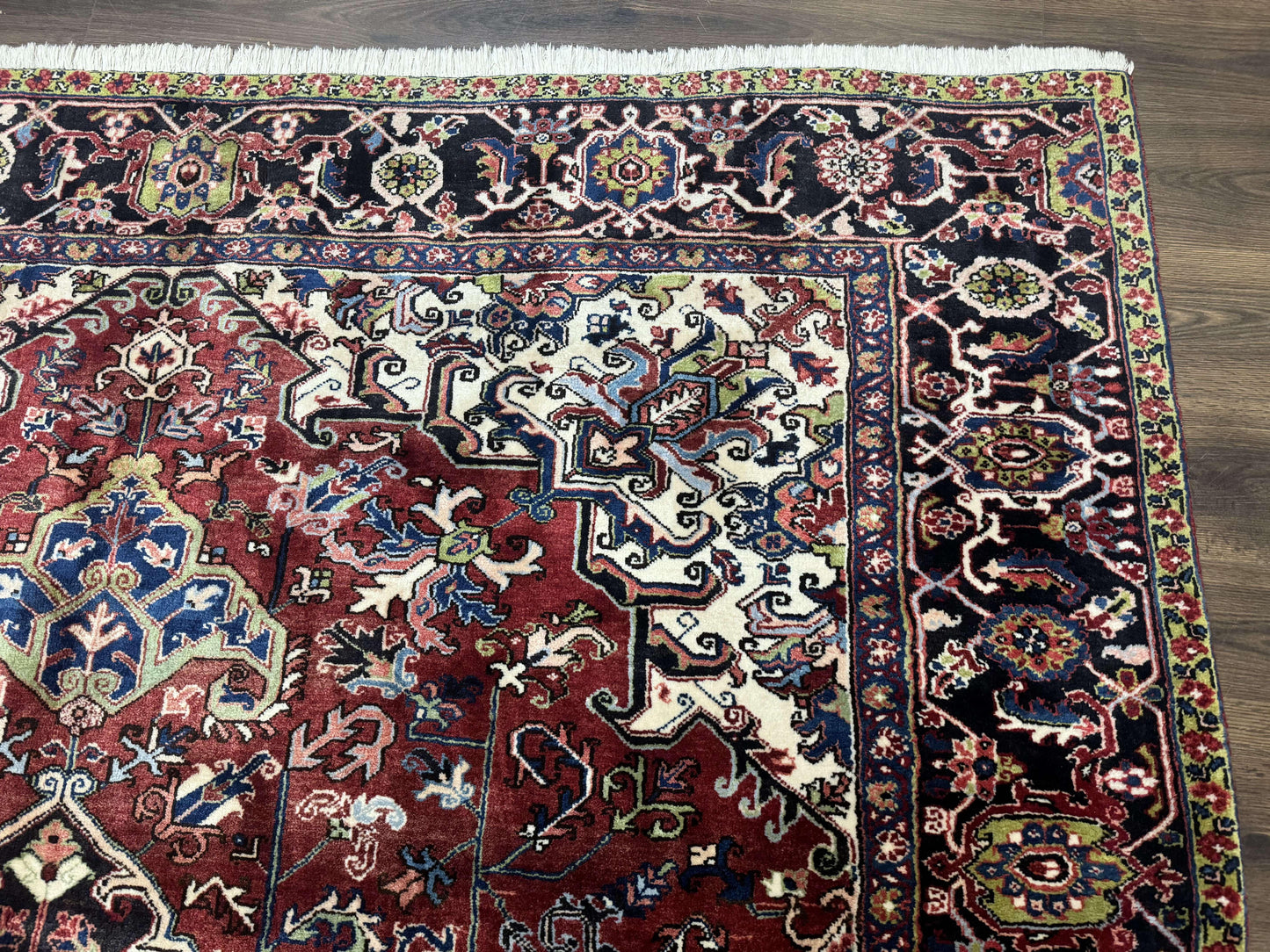 USED Antique Persian Heriz Rug 8x11, Geometric Tribal Wool Carpet, Brick Red