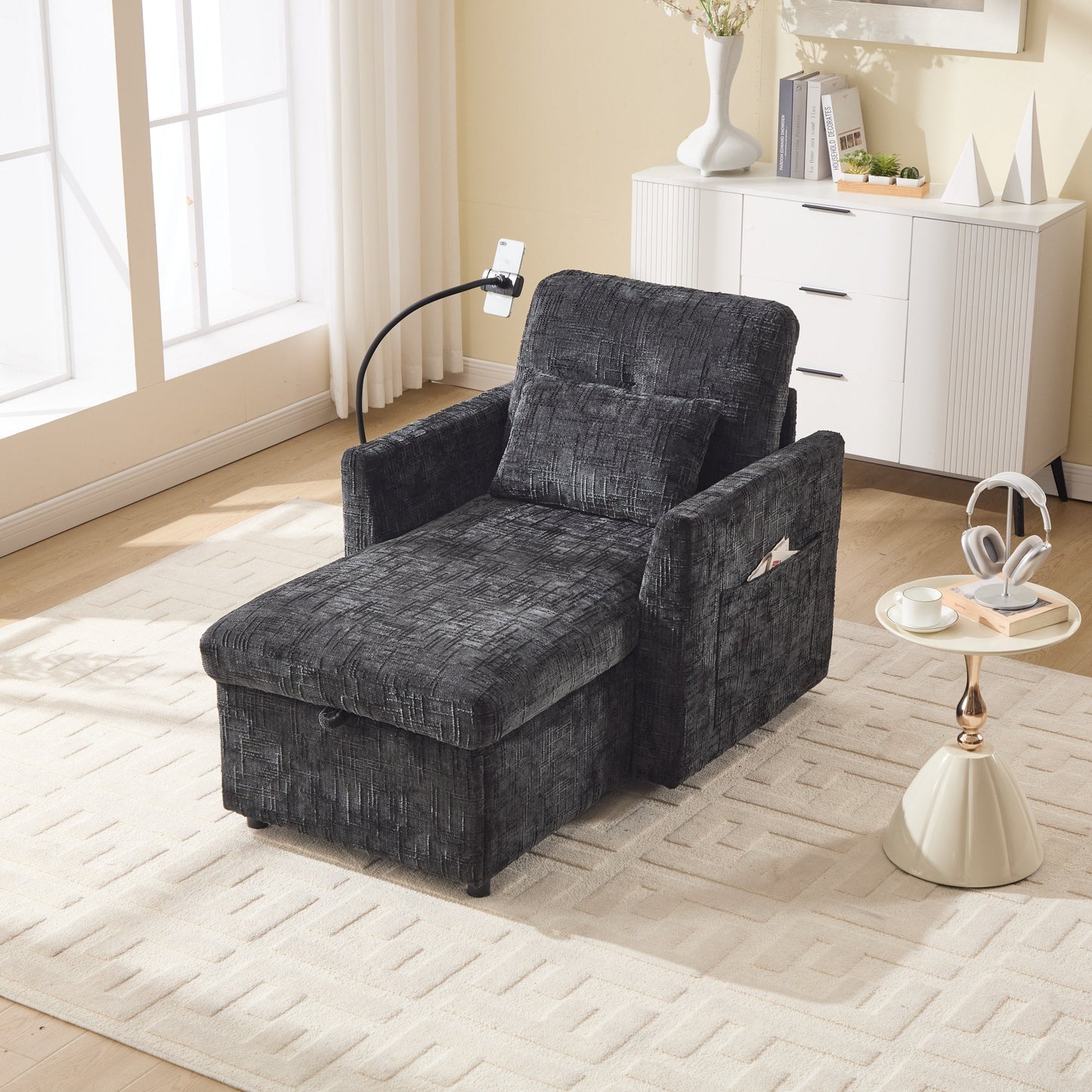 NEW Chenille Multifunctional Sofa Recliner with Storage Backrest and Cell Phone Bracket