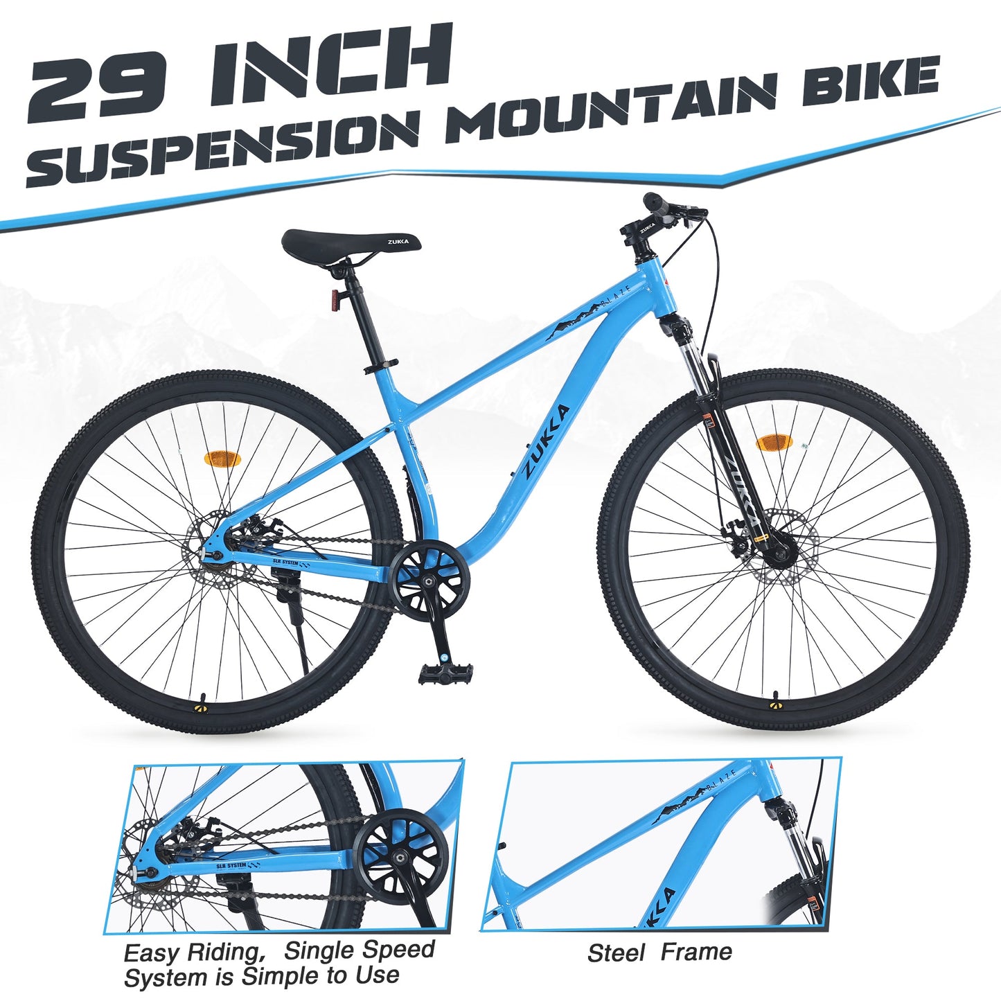 29 " Wheels Single Speed Mountain Bike, for Men Women Boys and Girls, Front Suspension, Steel Frame