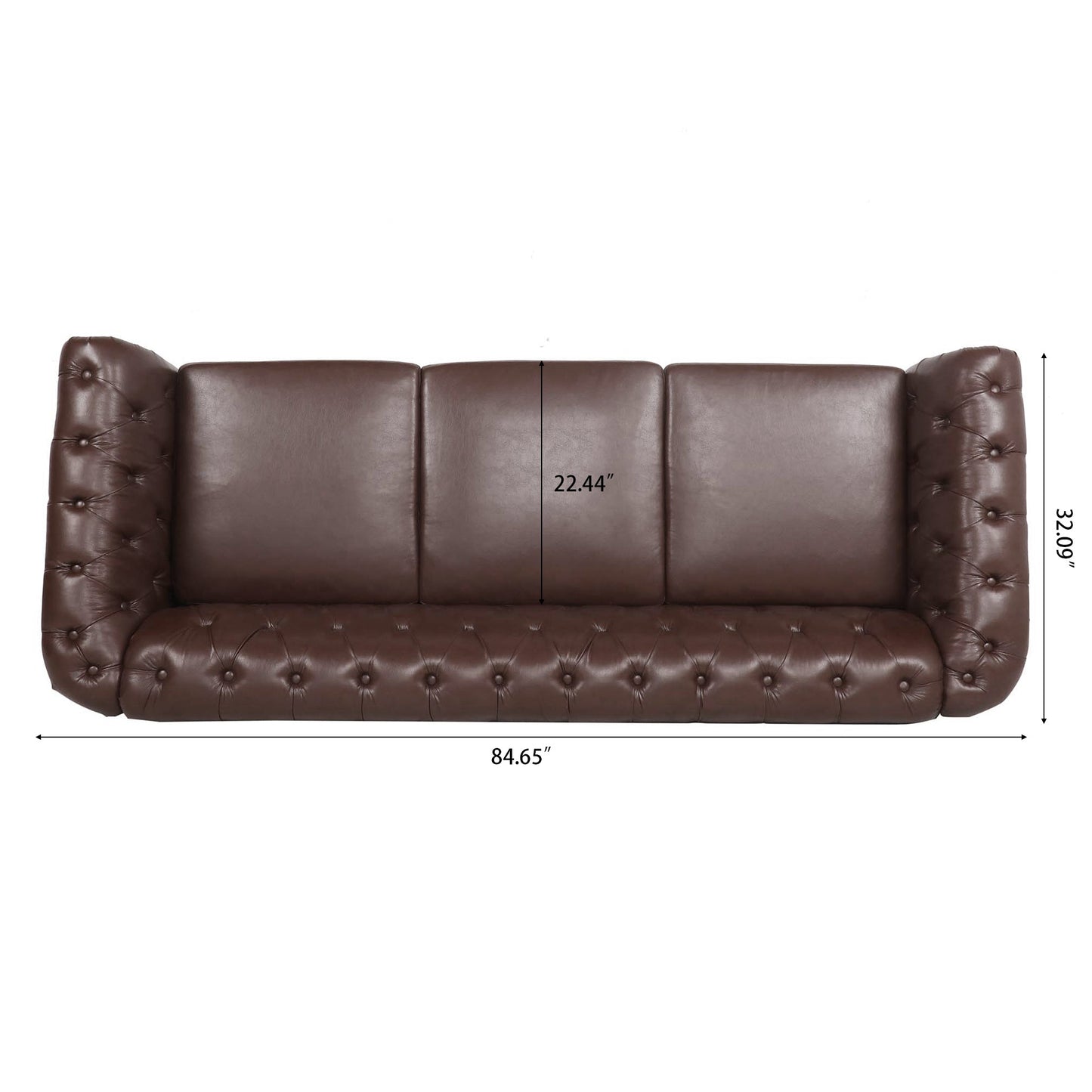 NEW Dark Brown PU Rolled Arm Chesterfield Three Seater Sofa