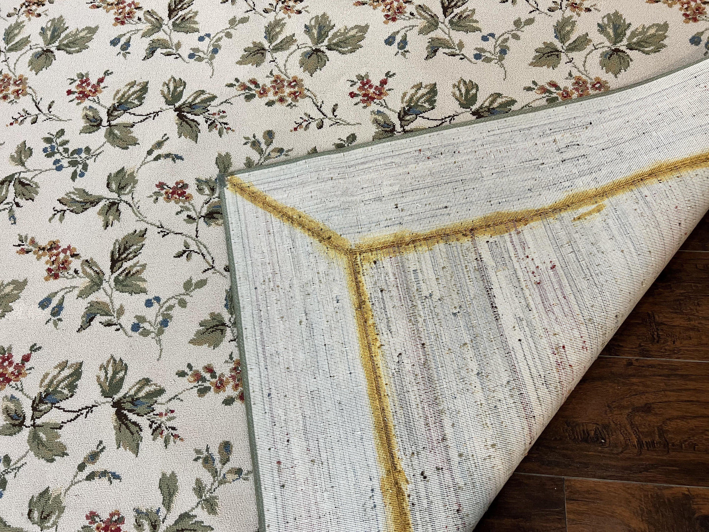 USED Vintage Stark Carpet 7x10, Ivory and Green, European Aubusson Design, Allover Pattern, Stark Rug