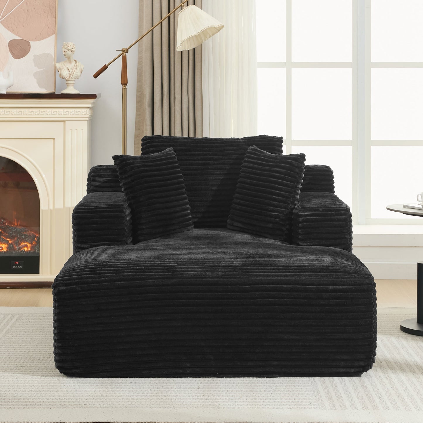 NEW Modern Black Corduroy Chaise Lounge Sofa Bed with Removable Pillows, 48.8' Upholstered Sleeper Sofa
