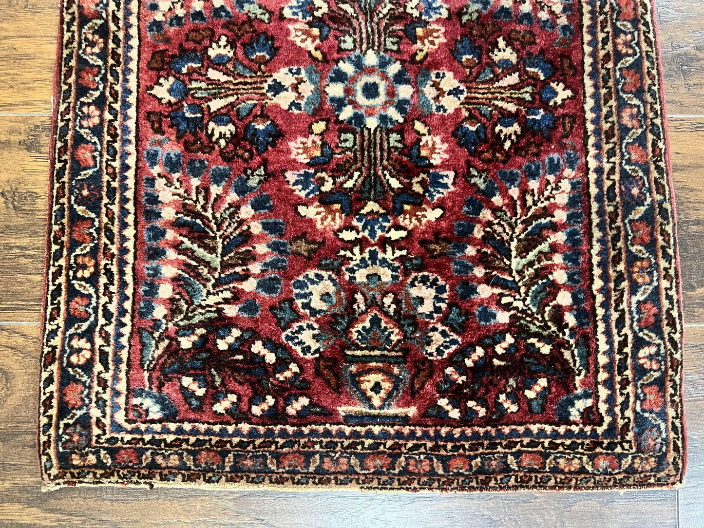 USED Antique Persian Sarouk Rug 2 x 2.5, Small Sarouk Carpet, Red Floral 1920s Red, Fine 170 KPSI, Wool Handmade Rug