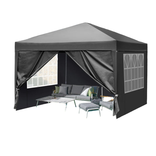 NEW Outdoor 10x10ft Dark Grey 4 Sides-2 Doors 2 Windows Folding Shed Oxford Cloth Iron Pipe Portable Tent