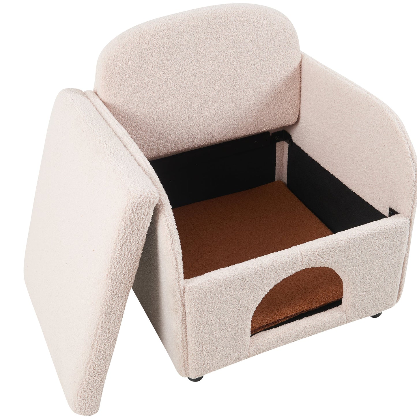NEW Furniture Style 2 in 1 Pet Friendly  Fluffy Fabric Sherpa Upholstered Leisure Armchair with Lumbar Pillow for Living Room Bedroom Home and Office, Cream White