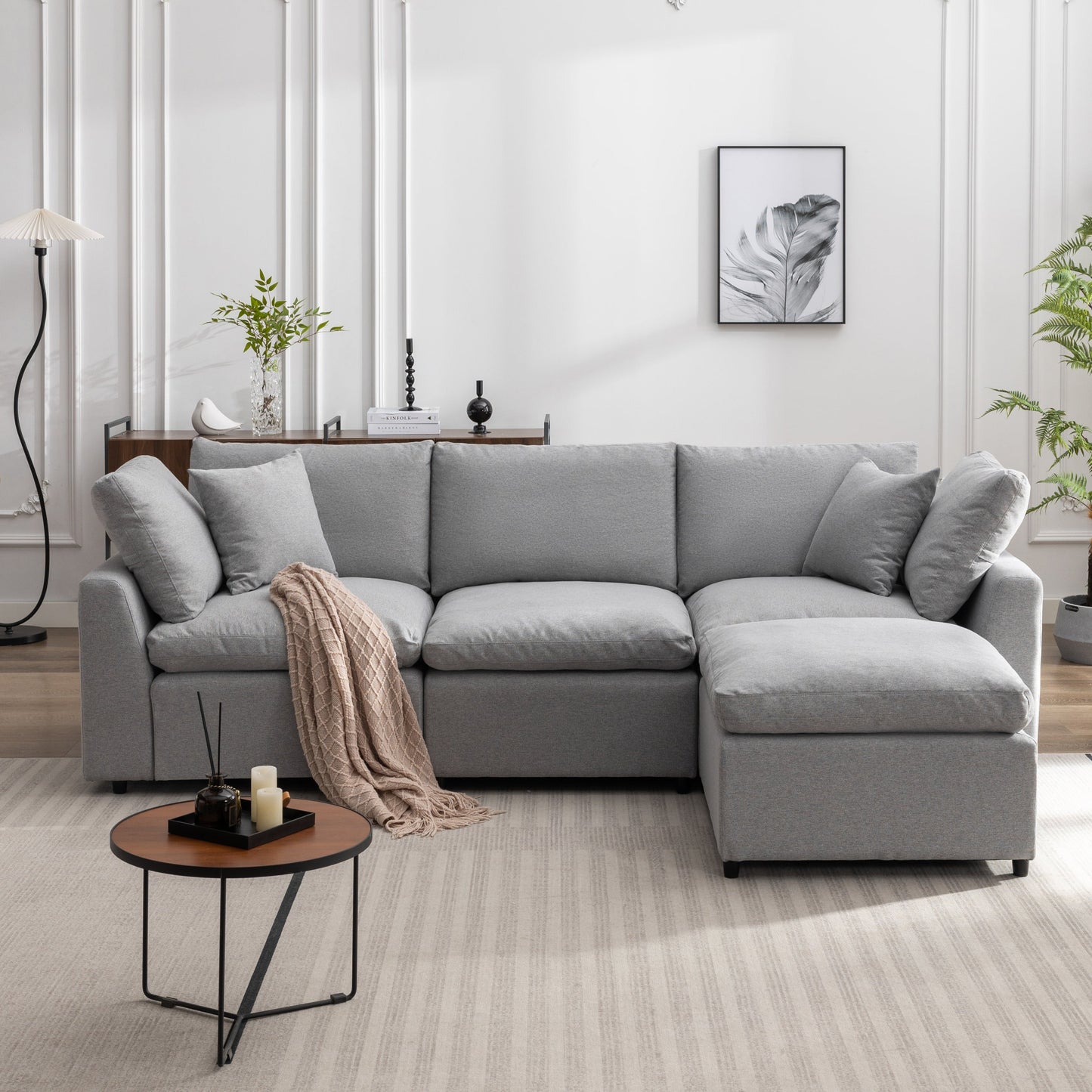 NEW U Style Down Filled Upholstered Convertible L Shaped Sectional Sofa