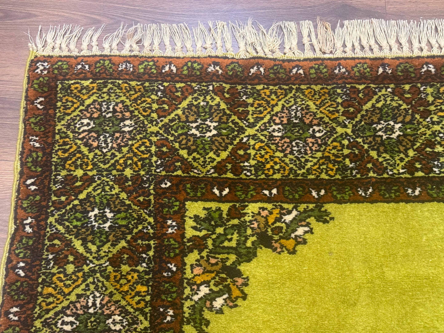 USED Moroccan Rug 6x8, Semi Open Field, Vintage, Lime Green, Wool Carpet