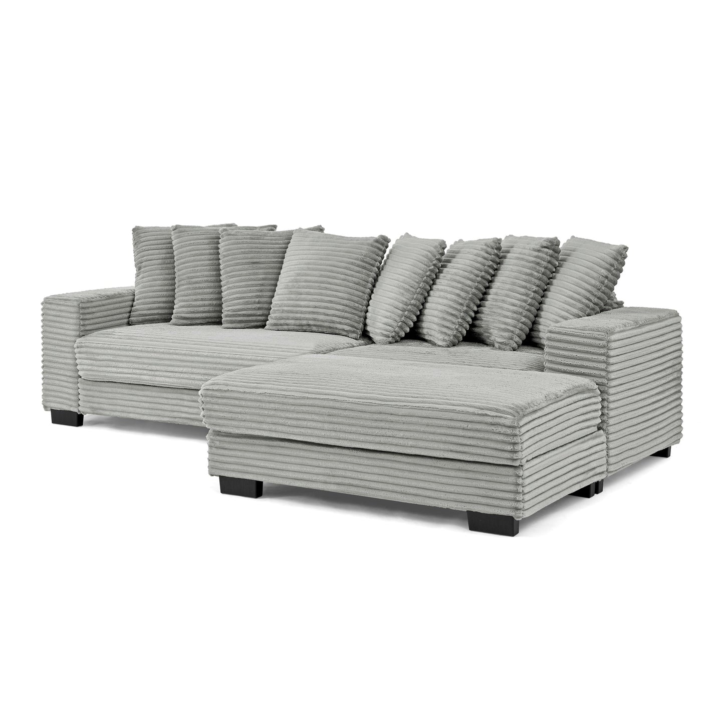 NEW Gray Corduroy Tufted Upholstered Sleeper Sectional L-Shaped Modular Convertible Sofa