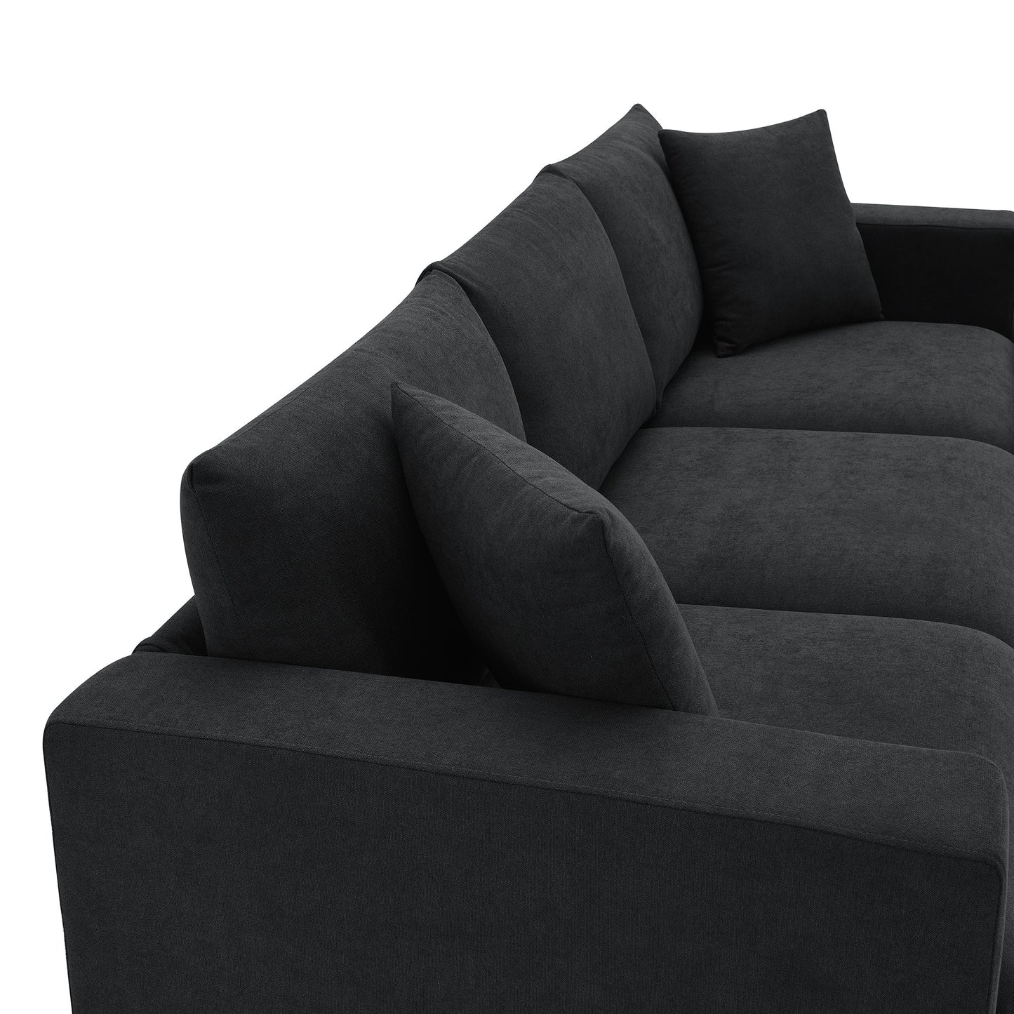 NEW L-shaped 4-Seat Polyester Black Fabric Modern Sectional Sofa