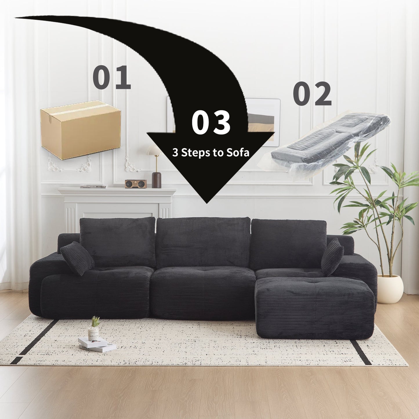 NEW Black Modern Large Memory Foam Sectional