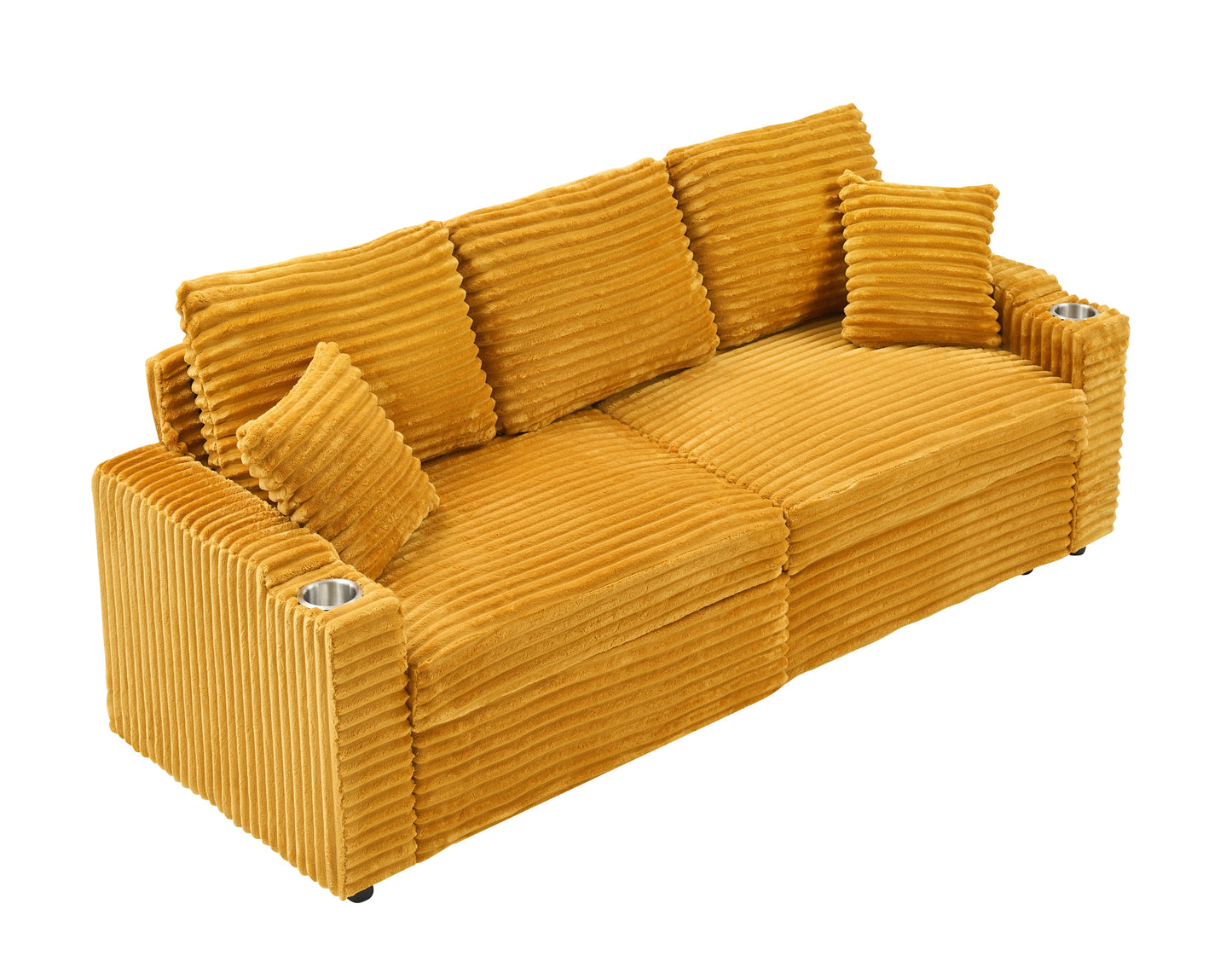 NEW Orange Corduroy Fabric 80 inch Two-in-One Pull-Out Sofa Foldable and Hidden Reclining Function