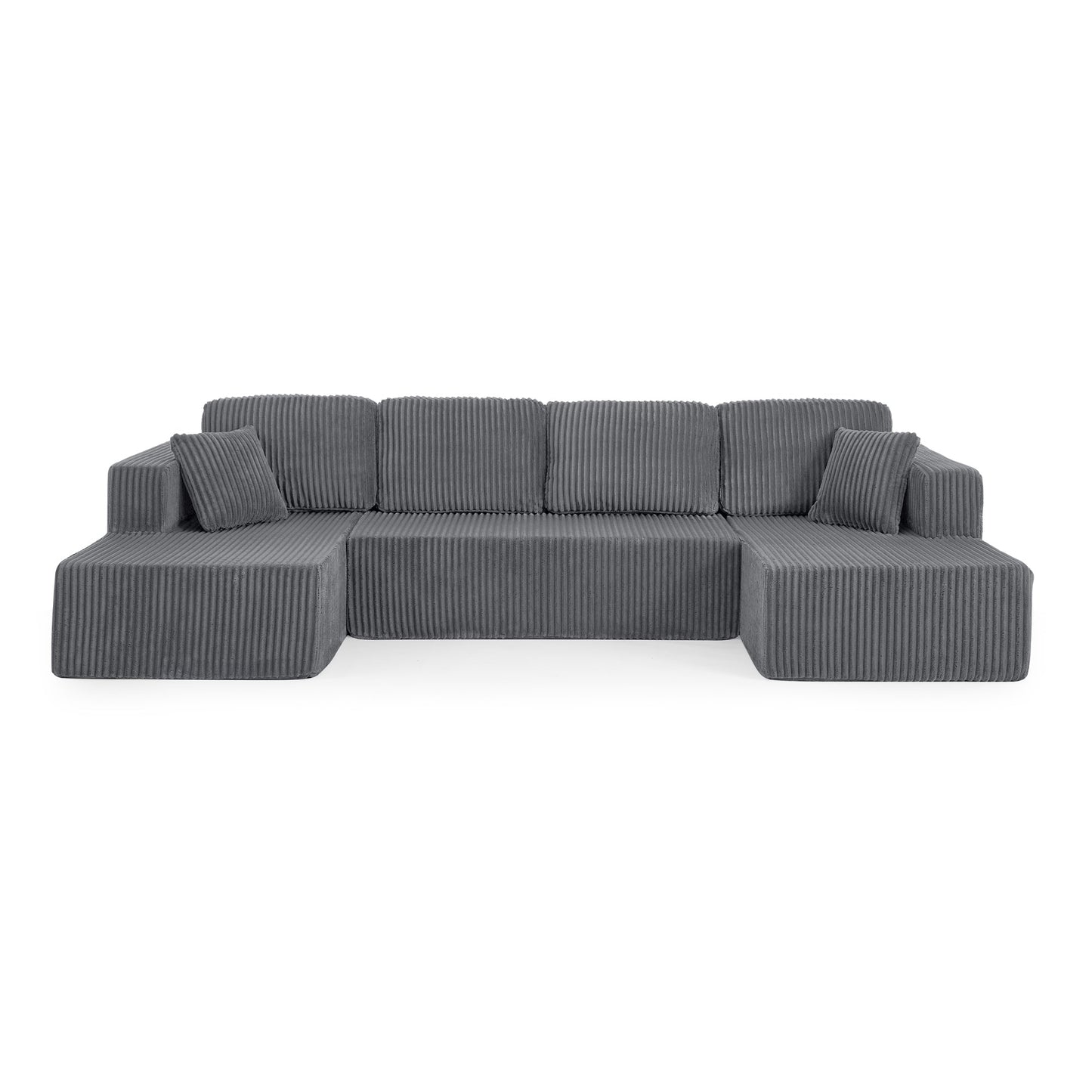 Modern Minimalist Style U Shape Modular Sectional Sofa Sleeper in Grey Corduroy