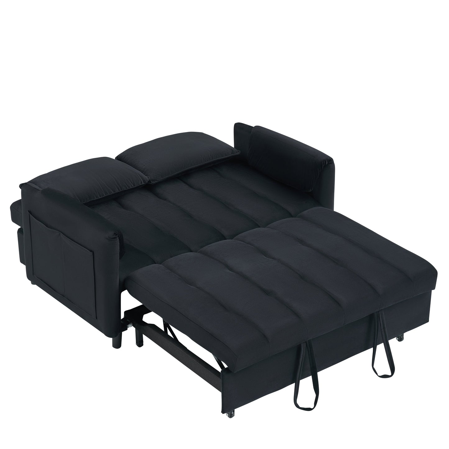 NEW 52' Black modern velvet pull-out bed, small love seat