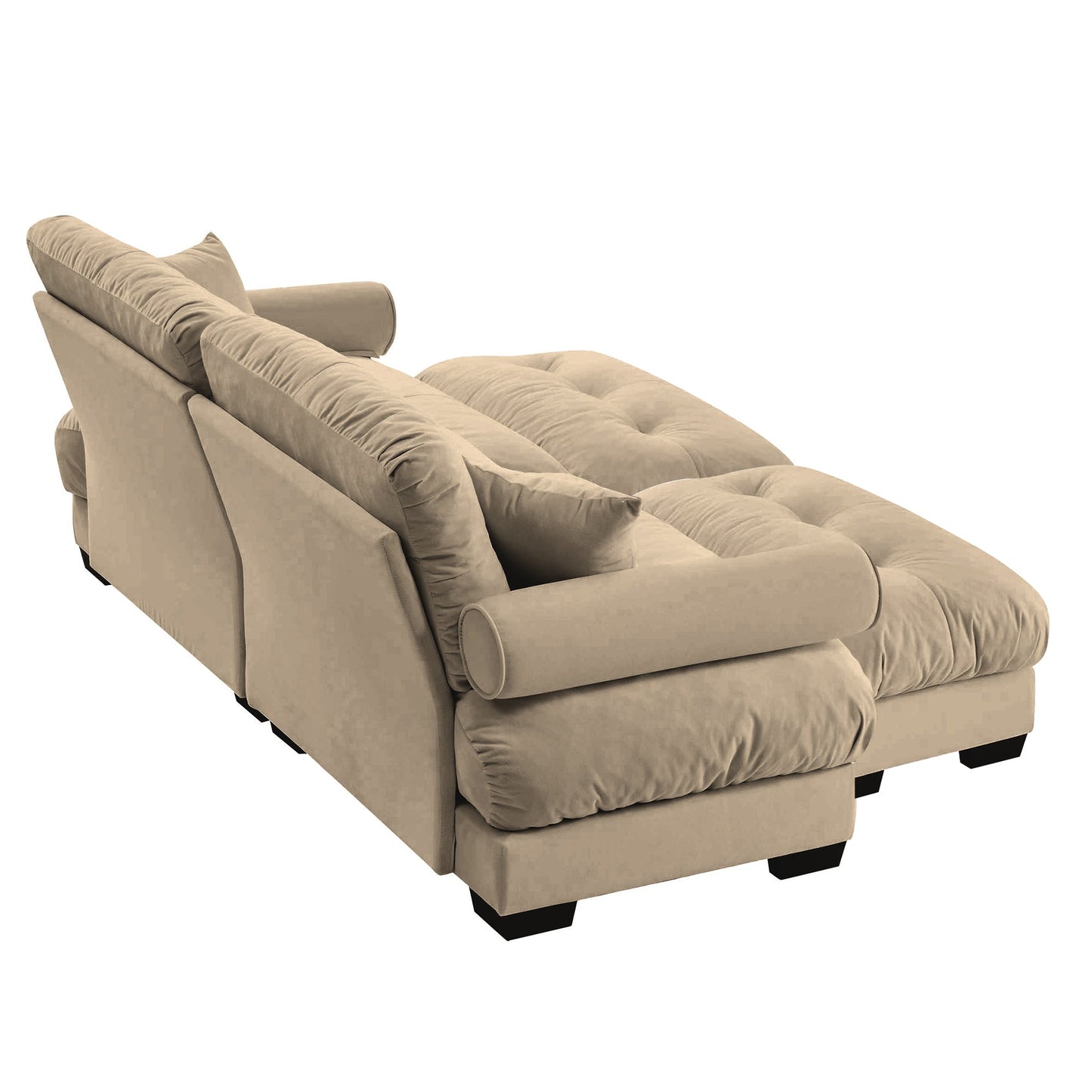 NEW Modern Camel Velvet Two-Seater Sofa with Ottoman