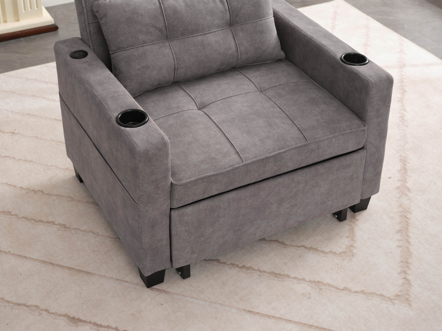 NEW Futon Chair Bed Convertible Chair 3-in-1 Pull Out Sleeper Chair Beds with USB Ports,Wear-resistant and Anti-scratch,  Armchair Bed Sleeper for Living Room (Light Grey Scratch Cloth)