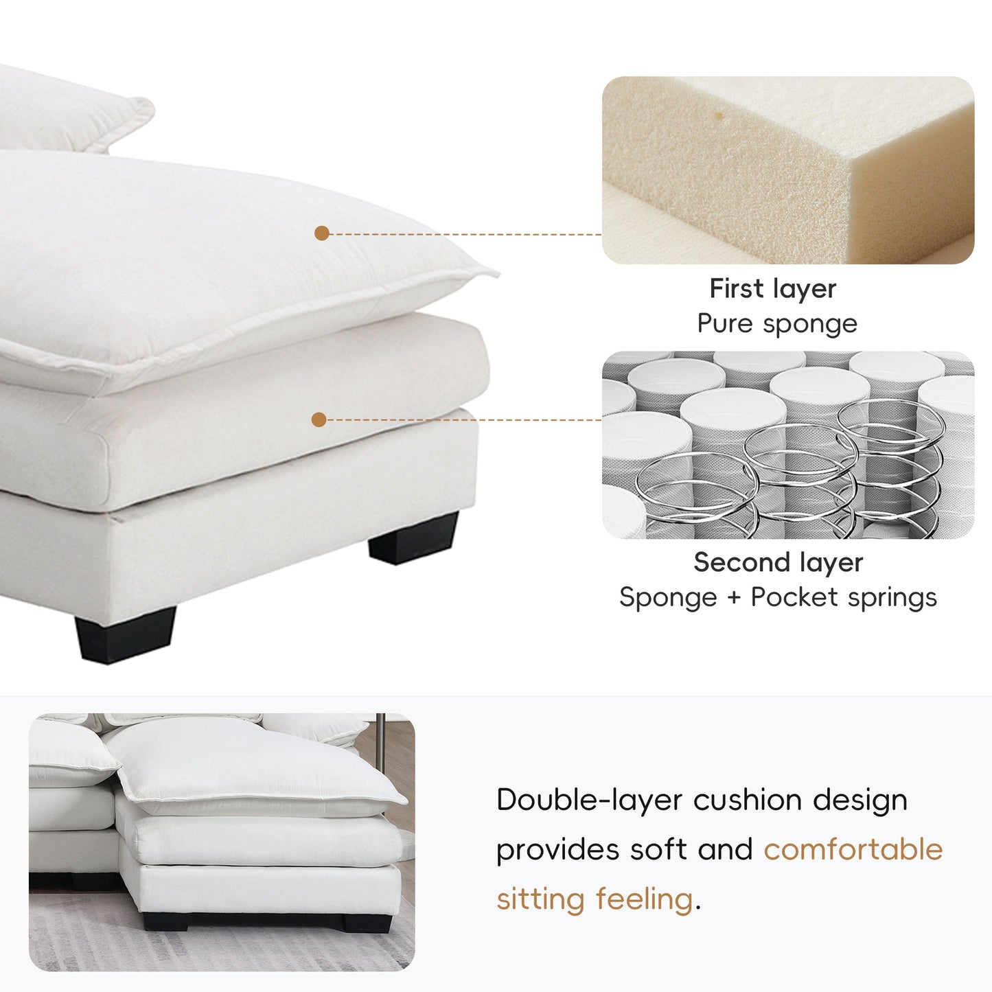 NEW Modern U-shaped Sectional Sofa with Waist Pillows, 6-Seat Upholstered Symmetrical Sofa Furniture, Sleeper Sofa Couch with Chaise Lounge, Chenille and Velvet Options