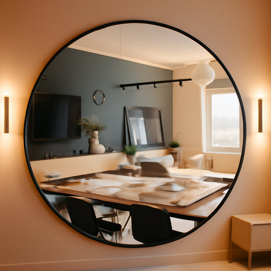 NEW Black 24 Inch Round Wall Mirror Modern Minimalist Decor