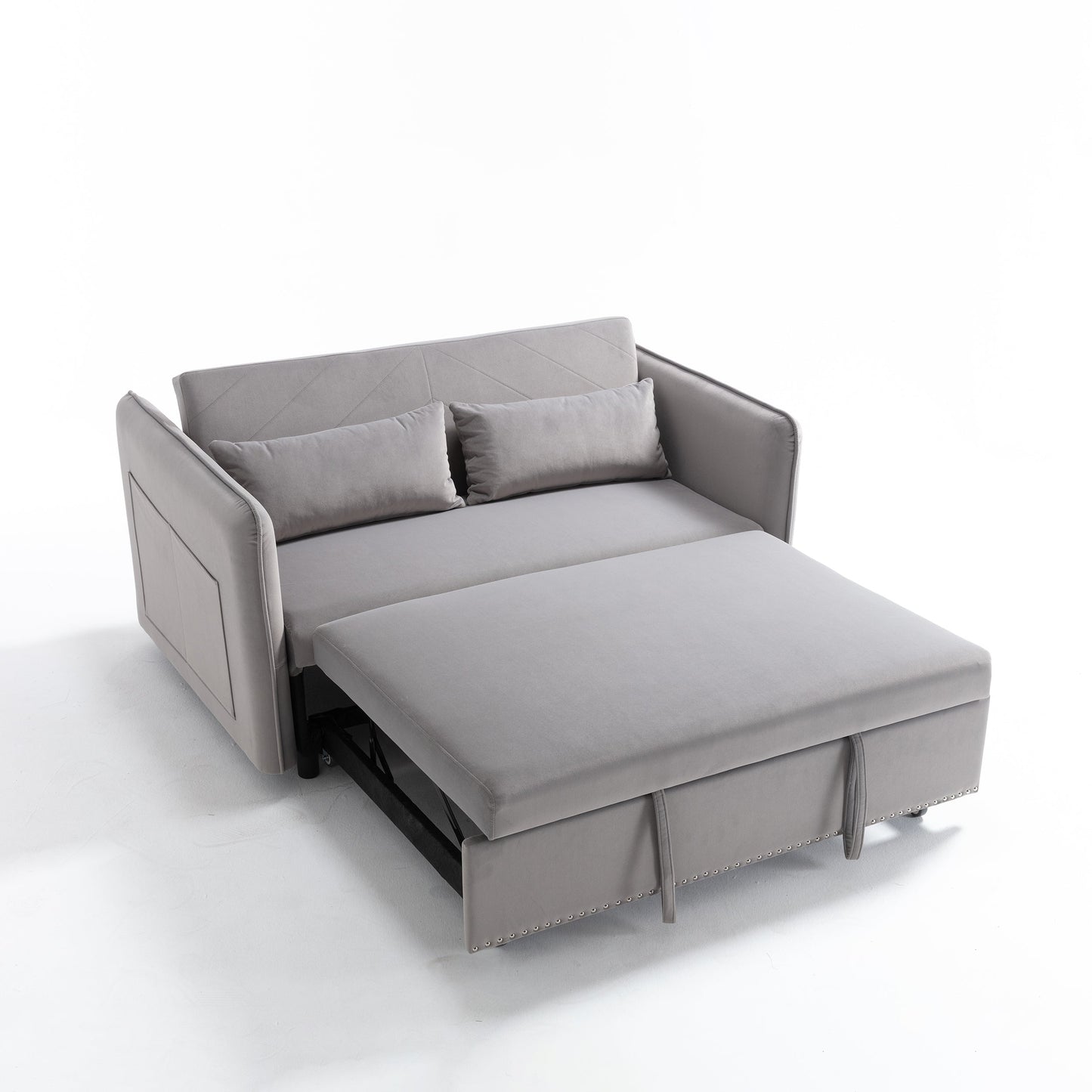 NEW 3 in 1 Pull-Out Convertible Sleeper Futon Sofa Bed 55' Velvet Small Loveseat Lounge Couch with 2 Pillows Reclining Backrest and Side Pockets