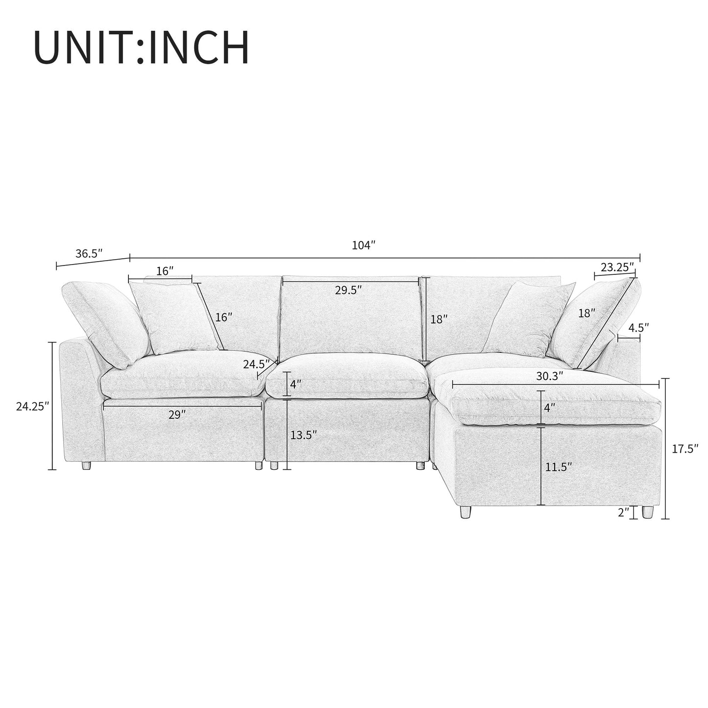 NEW U Style Down Filled Upholstered Convertible L Shaped Sectional Sofa
