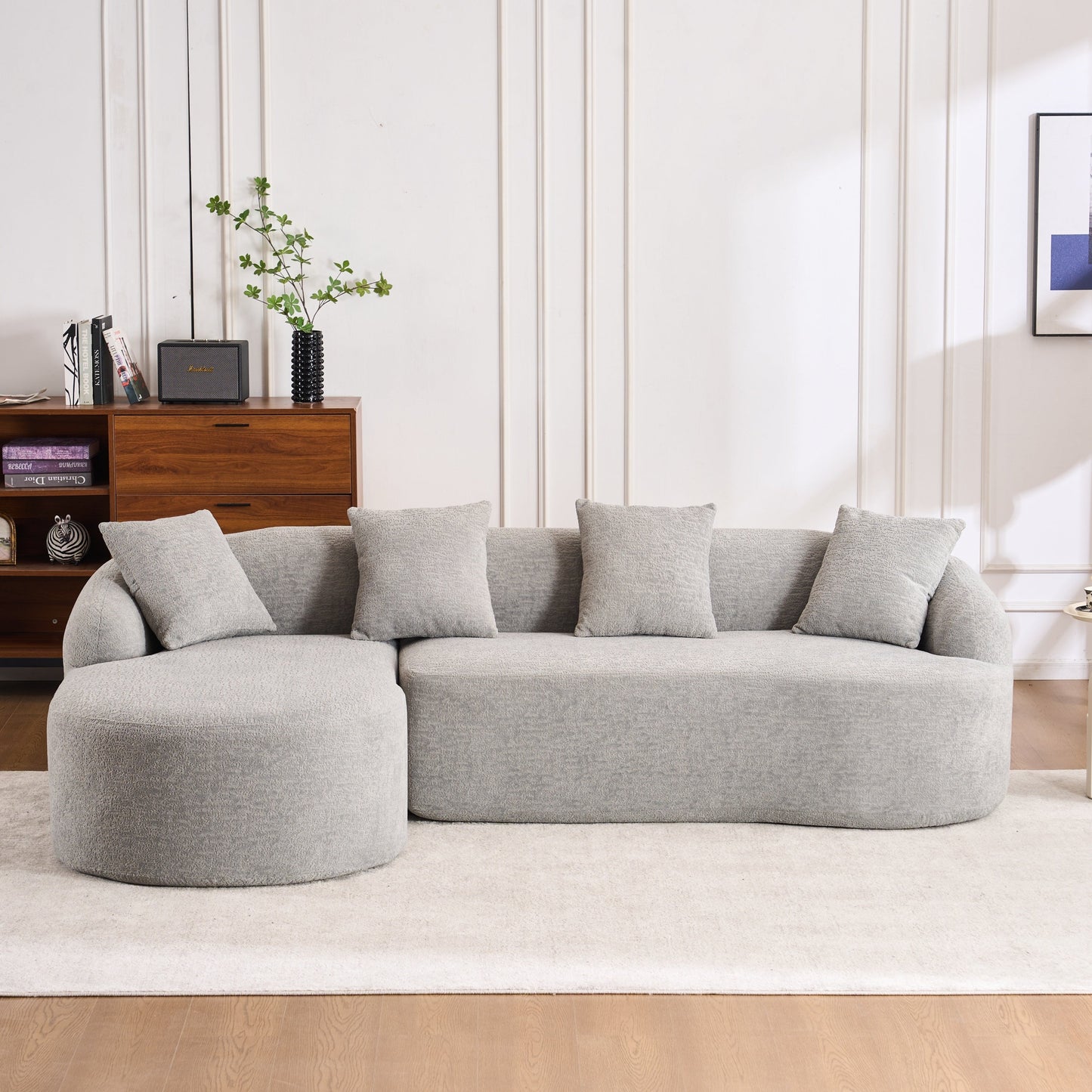 NEW Boneless Minimalist Curved Chaise Grey Chenille Compression Modular L-Shape Sectional Sofa Sleeper Couch with 30D High-Density Foam
