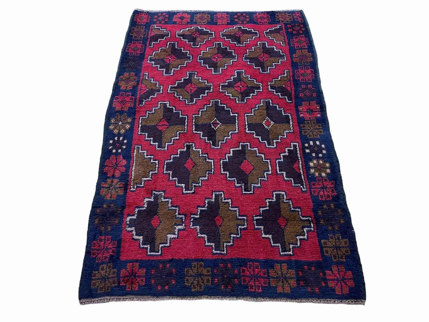 USED 3' X 4' 7" Vintage Handmade Tribal Wool Rug Balouchi Rug Afghan Rug Red Brown
