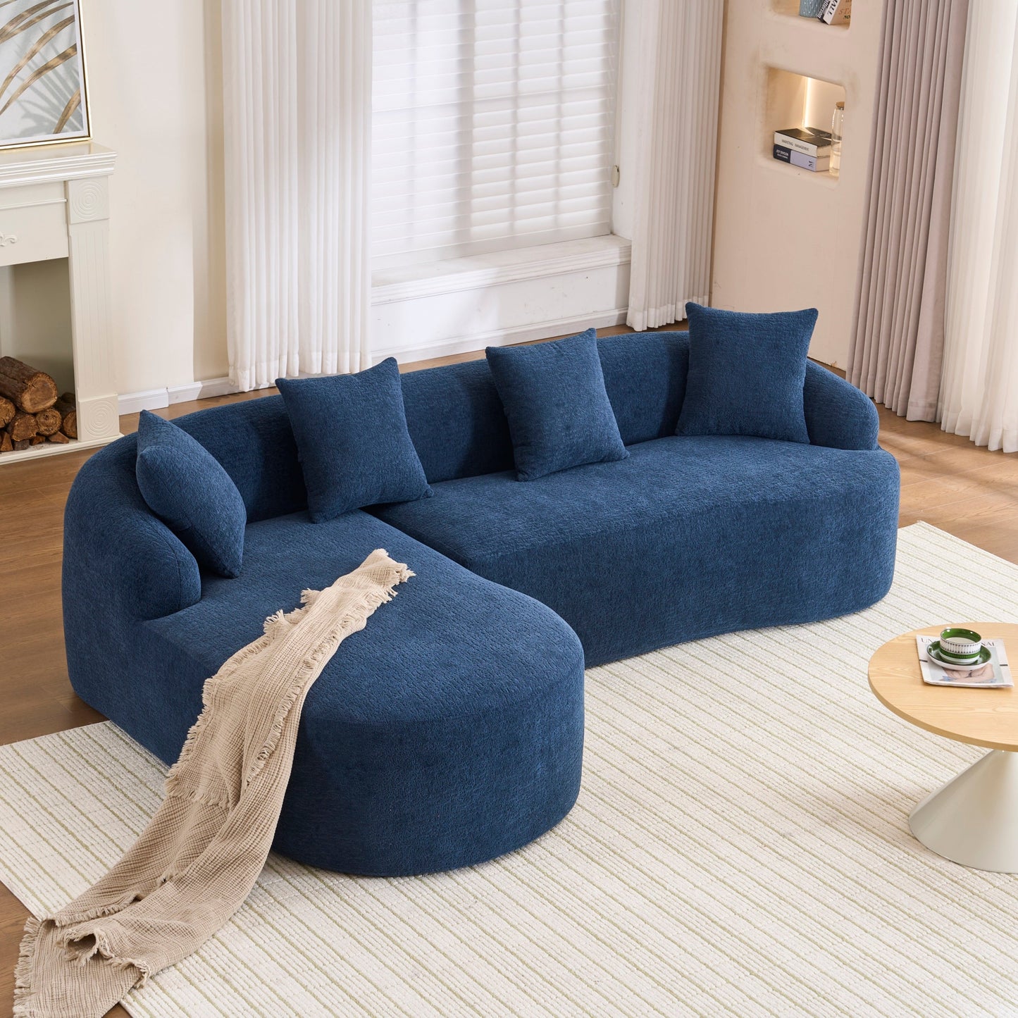 NEW Full Compression Sponge Navy Blue Modular Chenille L-Shape Sectional Sofa with High-Density Foam