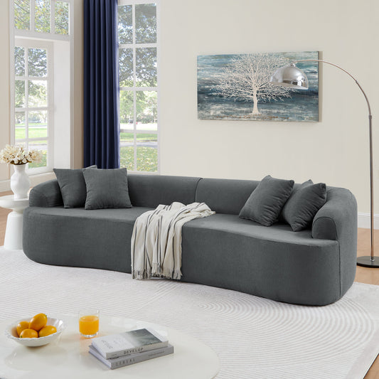 NEW Curved Modular Sectional Sofa in Lamb's Wool Fabric, Modern Minimalist Style, Compressed (No Assembly Required), Comfy for Living Room & Bedroom - Gray