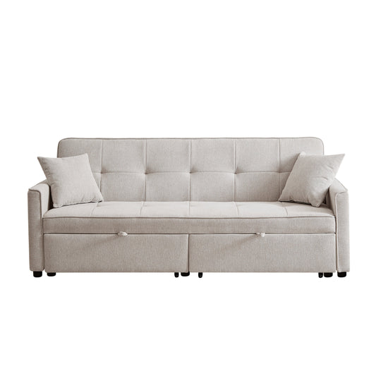 NEW Beige Fabric 3 Seat Pull-out Double Sleeper Sofa Couch with Storage Armrest