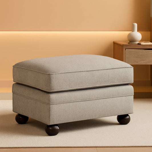 NEW Rectangular Upholstered Ottoman Light Brown Bun Legs