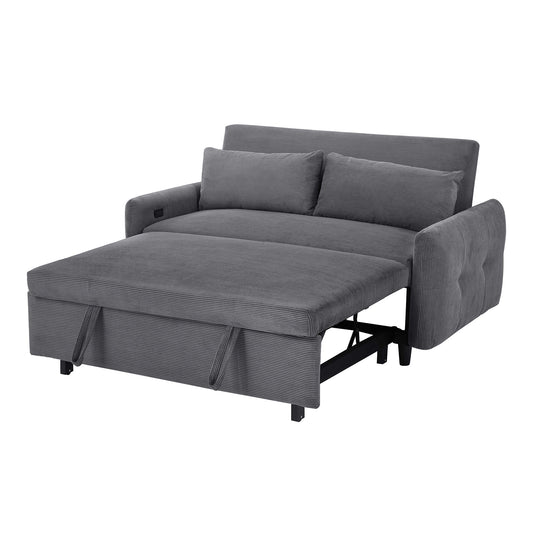 NEW 54.5’ Dark Grey Corduroy Modern Convertible Pull-out Sofa Bed