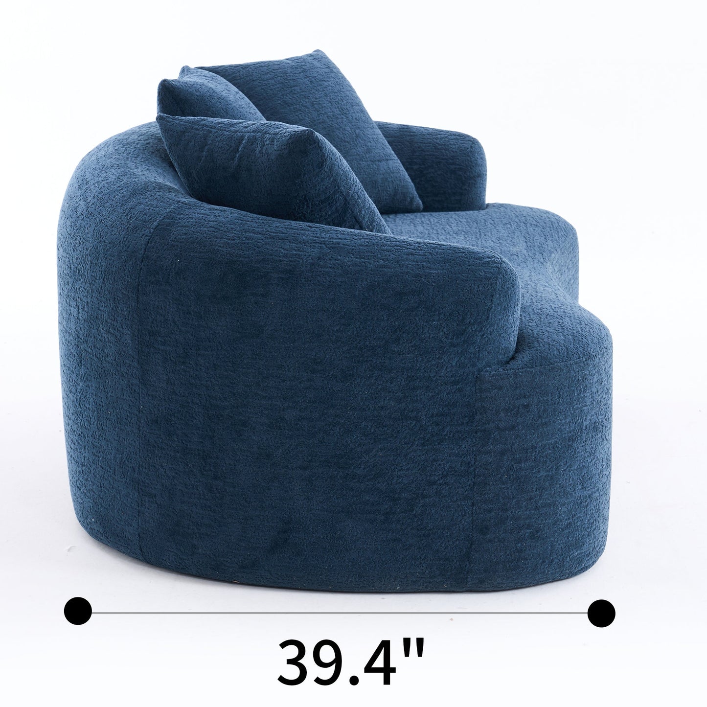 NEW LY-025S Chenille  Curved Loveseat Blue Full Compression Sponge Sofa with 3 Pillows