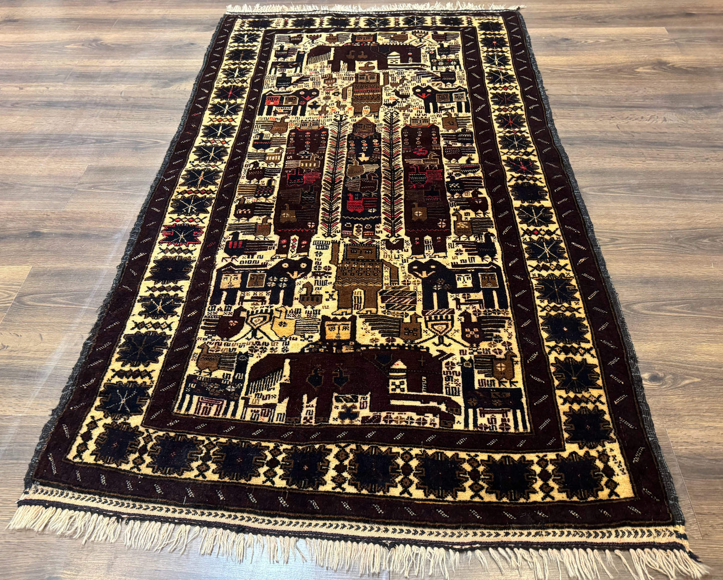 USED Persian Baluch Tribal Rug 4x6, Human and Bird Pictorials, Vintage, Wool, Collectible